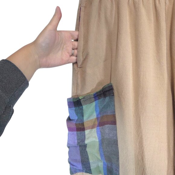 Rujuta Sheth Collage High-Rise Pants Sand Tan Patchwork Boho Lagenlook Kitsch L - Picture 7 of 11